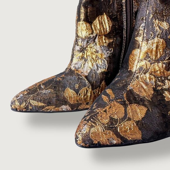 Jessica Simpson | Metallic Brocade Ankle Boots / Block Heel Booties | 6 | Chic - Picture 5 of 16